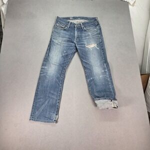 Neighborhood Jeans Mens Blue Distressed Straight Leg Denim Zipper Fly Fits 30x26